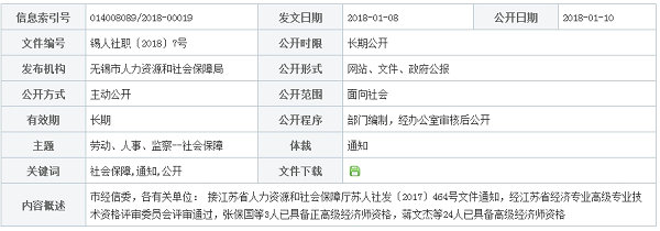 关于公布江苏省经济专业高级专业技术资格评审委员会评审结果的通知