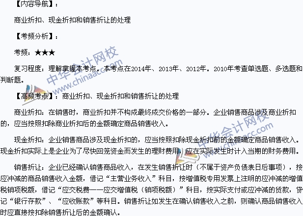 2015《初级会计实务》高频考点：商业折扣、现金折扣和销售折让的处理