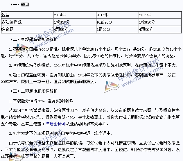 2015年注册会计师《会计》题型及命题规律