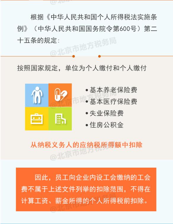 员工向企业内设工会缴纳的工会费可否在个税税前扣除