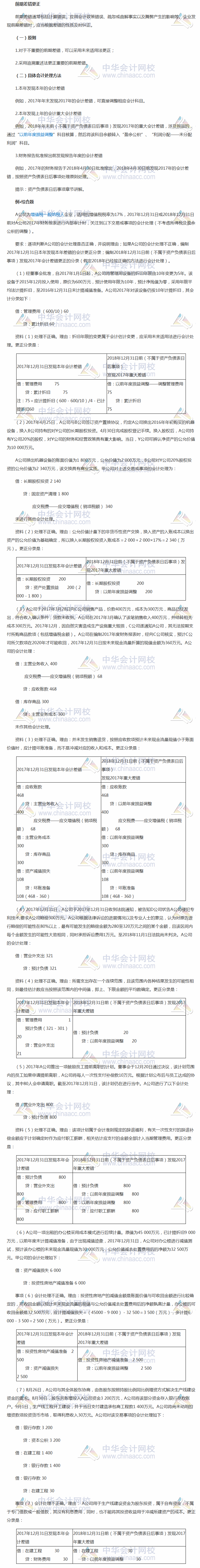 2018《中级会计实务》考前每日学习任务：前期差错更正